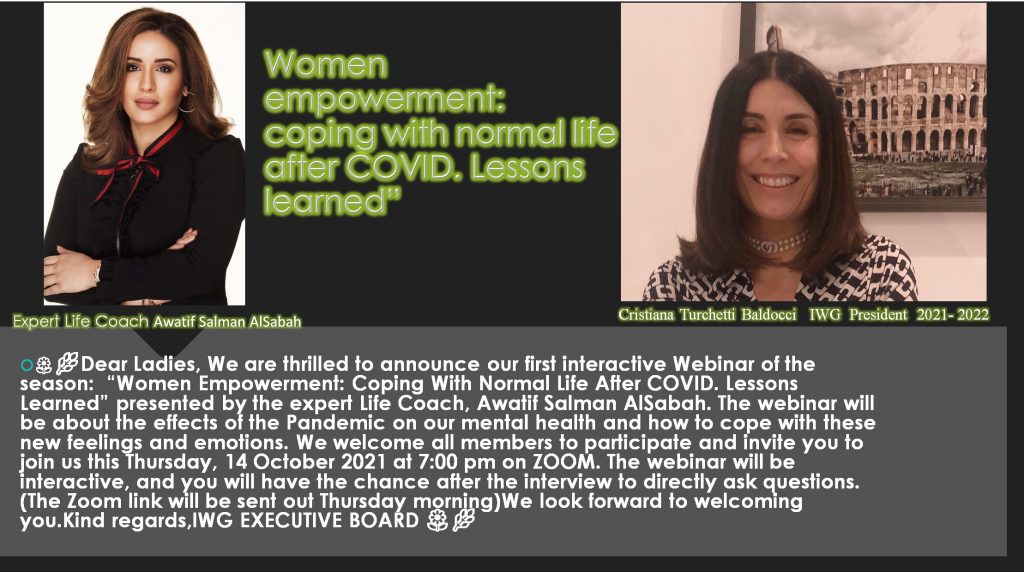 IWG’s First Webinar titled: “Women empowerment: coping with normal life after COVID. Lessons learned”